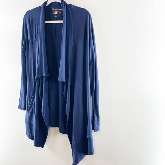 Lilly Pulitzer Luxletic Long Sleeve Waterfall Cardigan Sweater Navy Blue Small - Picture 4 of 8